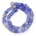 Detail view of blue agate square beads strand, smooth surface texture, jewelry DIY part. - 8x8mm (Approx. 46 Pieces/Pack) / Blue Agate Cube Bead