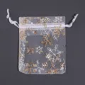 Sacchetto regalo organza bianco fiocchi neve oro argento per confezione gioielli festa - 10 Pezzi/Confezione (7x9cm) / Base Bianca Fiocco d'Oro