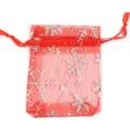 Borsa regalo in organza rossa con stampa di fiocchi di neve argentati, elegante sacchetto. - 10 Pezzi/Confezione (7x9cm) / Fiocco di Neve di Natale Rosso (Stampa Argento)