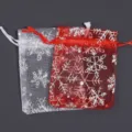 Sacchetti regalo con coulisse in organza a fiocco di neve per gioielli e cosmetici. - 10 Pezzi/Confezione (7x9cm) / 5 pz Argento Bianco + 5 pz Argento Rosso