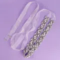 Exquisite rhinestone wedding dress belt with sparkling crystals and elegant white sheer ribbon. - Wedding Versatile Style (WS-J288S) / Silver