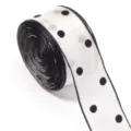 Black white polka dot flocked ribbon detail for gift wrapping, bouquet packaging and bows. - 10 Yards/Pack / Dot