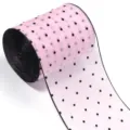 Roze tule lint met zwarte stippen en draadrand voor DIY haarstrikken en handwerk decor - 5 Stuks Verpakking / Lichtroze