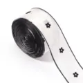 White flocked mesh ribbon with black edges and cute flower pattern for gift wrapping and bows. - 10 Yards/Pack / Five-Petal Flower