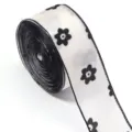 White flocked floral gauze ribbon roll for gift box packaging and beautiful bow crafts - 10 Yards/Pack / Six-Petal Flower