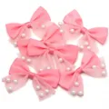 Pink double-layer mesh bow embellishment detail, cute hair clip and garment DIY accessory. - 6 Pieces/Pack / Watermelon Red