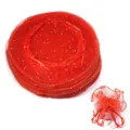 Detailansicht roter runder Organzabeutel mit Pailletten und Kordelzug, Säckchen Verpackung. - 10 Stück/Packung (Durchmesser ca. 26cm) / Rot