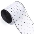 Witte tule stip lint met zwarte rand voor DIY ambachten, strikken en kledingaccessoires. - 5 Stuks Verpakking / Beige