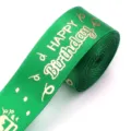 Green polyester ribbon with gold foil happy birthday print for gift and party decor. - Grass Green