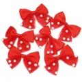 Red bow hair clip mesh pearl DIY accessories detail view for bags clothing and hats decoration - 6 Pieces/Pack / Bright Red