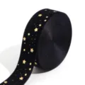 Black velvet ribbon with gold stars detail for DIY bows, gift wrapping and holiday crafts. - 5 Yards/Roll / Black