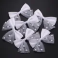 White mesh pearl bow detail, DIY hair clip and clothing accessories, elegant craft supply. - 6 Pieces/Pack / White