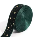 Dark green velvet ribbon roll featuring gold foil stars detail for DIY crafts and party decor. - 5 Yards/Roll / Dark Green