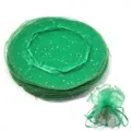Grüne Pailletten-Organza-Kreistaschen Detailansicht, transparente Netztüten für Hochzeitsbonbons. - 10 Stück/Packung (Durchmesser ca. 26cm) / Grasgrün