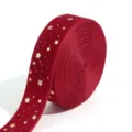 Red velvet ribbon with gold foil stars, perfect for Christmas DIY bows, hair clips, and gifts. - 5 Yards/Roll / Red