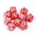 Red ceramic flower evil eye beads variant for handmade DIY bracelets, necklaces and jewelry. - 10 Pieces/Pack / Red