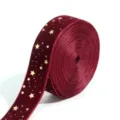 Red velvet ribbon roll with gold foil stars, perfect for DIY bows, gift wrapping, hair accessories. - 5 Yards/Roll / Burgundy