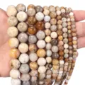 Natural chrysanthemum agate coral jade round beads loose DIY jewelry making detail view. - 60 Pieces/Pack (4mm Diameter) / Chrysanthemum Agate (Coral Jade)