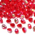 Red AB faceted glass crystal teardrop beads for DIY bracelet necklace jewelry making accessories - Size Approx. 8x11mm, Hole Approx. 1.4mm, 20 Pcs/Pack / AB Red