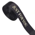 Black grosgrain ribbon with gold foil printed text detail, perfect for gift box packaging. - 10 Yards Pack (Width 1cm) / Black