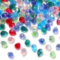 Close-up of colorful faceted crystal beads, showing sparkling light refraction and details. - Size Approx. 8x11mm, Hole Approx. 1.4mm, 20 Pcs/Pack / AB Mixed Colors