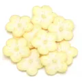 Detailed view of yellow plum blossom embroidery patch, flower applique for DIY crafts and clothing. - 10 Pieces/Pack / Yellow