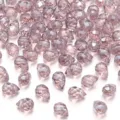 Detailweergave van iriserende glazen gefacetteerde kristalparels met gaten voor sieraden. - Gefacetteerde Aardbei (Horizontaal Gat) / Ca. 6x8mm (30 Stuks/Verpakking) / Pastellroze Lichtblauwgrijs