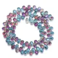 Galvanisierte Glas Tropfen Perlen, Regenbogen lose Perlen fuer DIY Schmuck Herstellung, Armbaender. - Horizontales Loch Wassertropfen / 95 Stück/Packung / Violett-Grün