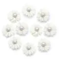 Adornos decorativos de flores de tela blanca con perlas y pedrería para ropa DIY. - 3cm (ai-10 Piezas/Pack) / Blanco