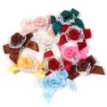 Colorful ribbon rose bow with lace trim, perfect for DIY Lolita hair accessories and crafts. - 10 Pieces Pack / Random Mixed Colors