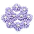 Aplicaciones de flores de margarita de tela morada con perla strass centro para ropa. - 3cm (ai-10 Piezas/Pack) / Púrpura