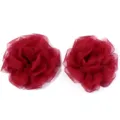 Detailed shot of dark red layered mesh fabric rose flower for DIY clothing accessory. - Red