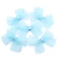 Light blue pleated organza ribbon bow, detailed view of craft and accessory design. - Large Bow Accessory (F6292) / Blue