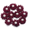 Accesorios de flores de tela con perlas y diamantes de imitacion para ropa bolsos - 3cm (ai-10 Piezas/Pack) / Burdeos