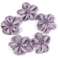 Close-up detail of shiny satin five petal fabric flowers in light purple, DIY craft accessories. - 5 Pieces/Pack (6-7cm) / Purple