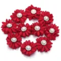 Detalle de flor de tela roja con perla y estrás para accesorio de ropa de manualidades. - 3cm (ai-10 Piezas/Pack) / Rojo