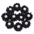 Aplicaciones de flores de tela negra con perlas y estrás para manualidades de ropa. - 3cm (ai-10 Piezas/Pack) / Negro