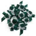 Dark green satin ribbon rose bows with white lace trim for DIY Lolita hair accessories. - 10 Pieces Pack / Dark Green
