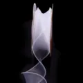 Detailopname van een witte organza lintrol, met een fijne transparante textuur. - Puur wit