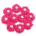 Accesorios de flores de girasol de tela rosa con perlas y diamantes de imitación. - 3cm (ai-10 Piezas/Pack) / Rosa rojo