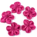 Closeup detail view of five vibrant magenta satin fabric flower DIY hair accessory patches. - 5 Pieces/Pack (6-7cm) / Rose Red