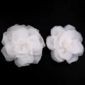 White double layer mesh rose fabric flowers detail, perfect for DIY hair accessories. - Beige