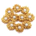 Flores de girasol de tela dorada con perla y diamantes para accesorios de ropa detalle - 3cm (ai-10 Piezas/Pack) / Amarillo jengibre