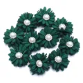 Flores de tela verde con perlas diamantes de imitacion accesorios DIY para ropa bolsos - 3cm (ai-10 Piezas/Pack) / Verde Oscuro