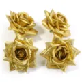 Gold artificial rose flower heads for DIY crafts, wedding decor and hair accessory making. - Rose Head / Set of 4 / Gold