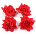 Artificial red rose heads, flannel craft flowers for DIY wedding decor and hair accessories. - Rose Head / Set of 4 / Red