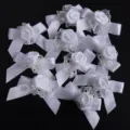White satin ribbon rose lace bows DIY craft accessories for clothing hat bag hair clips - 10 Pieces Pack / White