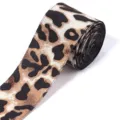 Leopard print ribbon detail shot, overlocked edge silk texture for DIY craft and packaging. - Width 4cm 20g / Light Brown