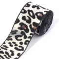 Leopard print imitation silk ribbon with black edge for gift wrapping and DIY crafts. - Width 4cm 20g / Beige