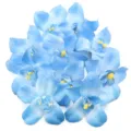 Close up of blue artificial orchid flower heads, perfect for floral wall and craft accessories. - 10 Pieces/Pack (Approx 7.8cm) / Blue